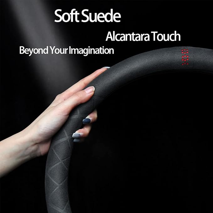 15 inch Suede Steering Wheel Cover,Compatible with Mustang 2015 2016 2017 2018 2019 2020 2021 Suede Sport Non-Slip Wheel Cover Car Interior Accessories 15 inch for Man and Women