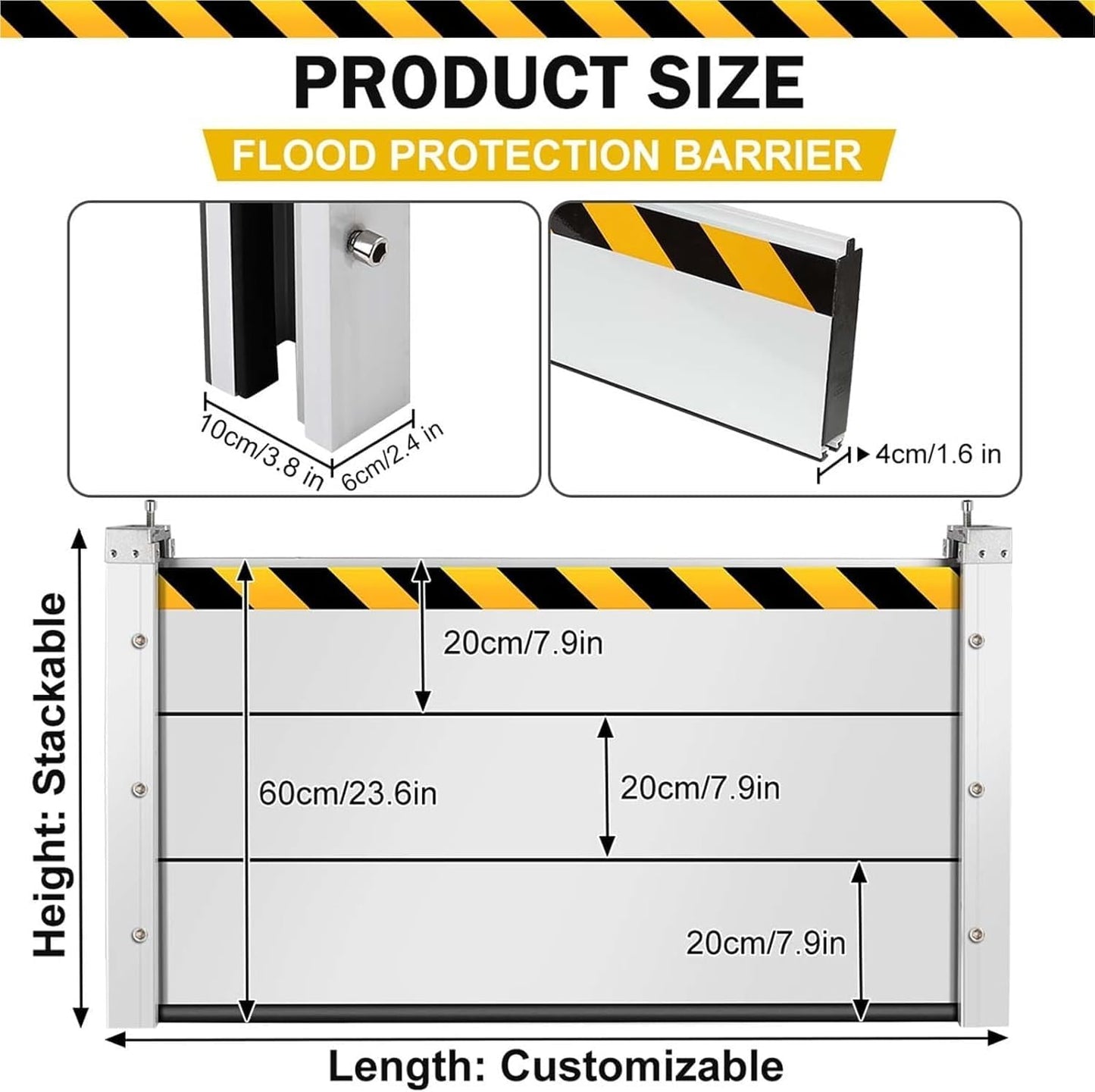 Reusable Heavy Duty Aluminum Flood Barriers for Home Exterior, Flood Protection Barriers Water Barrier Door Quick Detachable Garage Doors Detachable Mobile Rain Water Baffle ( H 31.5 inch L 2.5FT)
