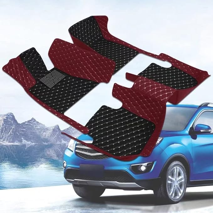 Custom Car Floor Mats for 96% Sedan SUV Sports Car Protection Full Coverage Pads Anti-Slip Leather Floor Lining All Weather Car Floor Mats (Wine red)
