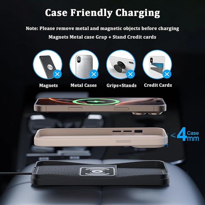Car Wireless Charger Pad for Toyota Avalon 2000-2022, Type-C/USB 20W Fast Wireless Car Charger Pad Non-Slip Cordless Charging Mat,B-30cm Cable USB Plug