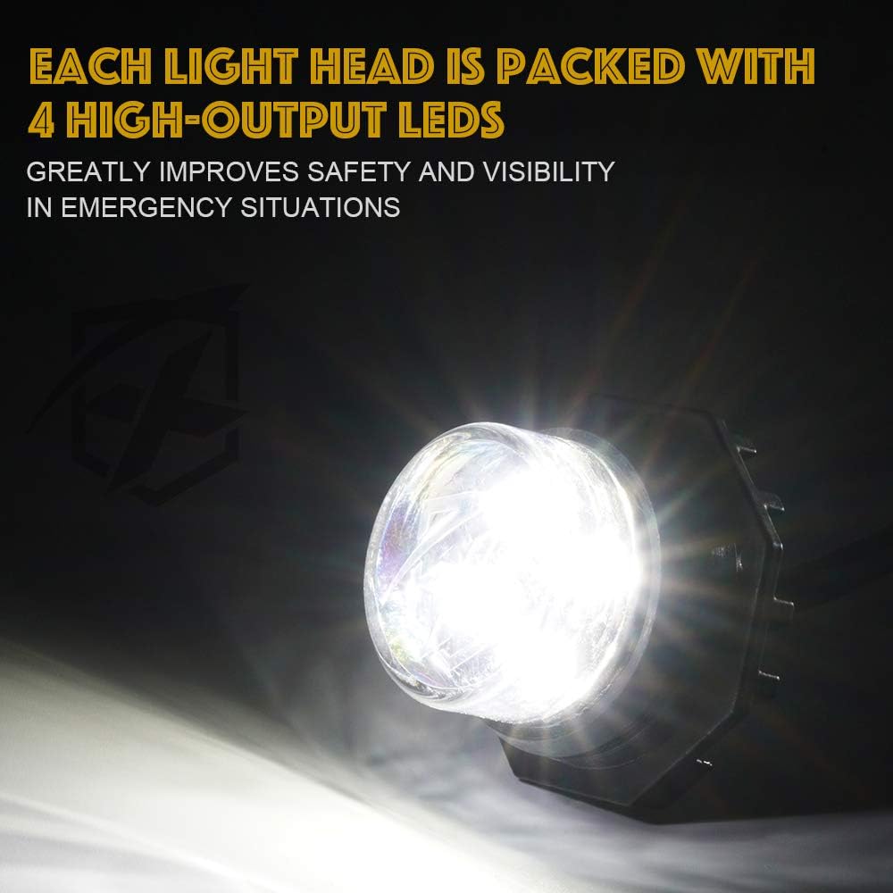 Xprite White LED Hideaway Emergency Strobe Lights Kit, 20 Flashing Modes w/Controller Headlights Taillights Fog Light Mounting, Hazard Warning Caution Light for 12V Vehicles Pickup Trucks Vans 8 PCS