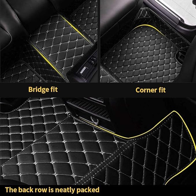 Custom Making Car Floor Mats for 90% Car Model Luxury Leather All Weather Waterproof Anti-Skid Full Coverage Liners (Black Yellow)