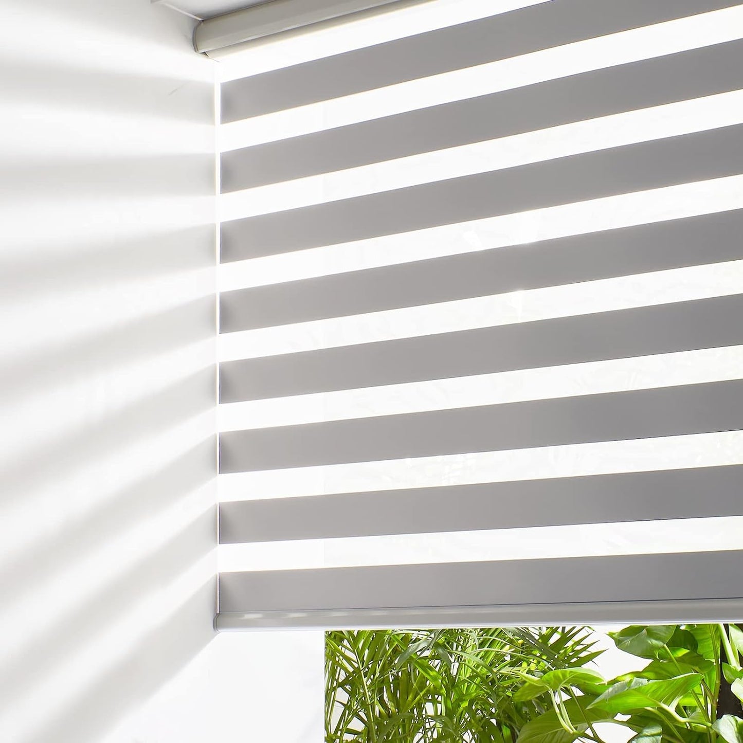 Persilux Cordless Zebra Blinds for Windows, Roller Shades for Windows (35.5" W x 72" H, Grey) Dual Layer Fabric for Day and Night,Room Darkening Shades for Home, Office, Bedroom and Living Room