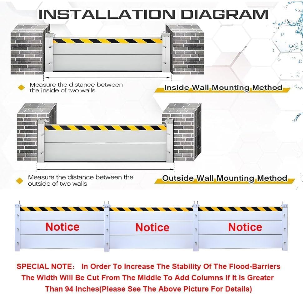 Reusable Heavy Duty Aluminum Flood Barriers for Home Exterior, Flood Protection Barriers Water Barrier Door Quick Detachable Garage Doors Detachable Mobile Rain Water Baffle ( H 23.6 inch L 3.5FT)