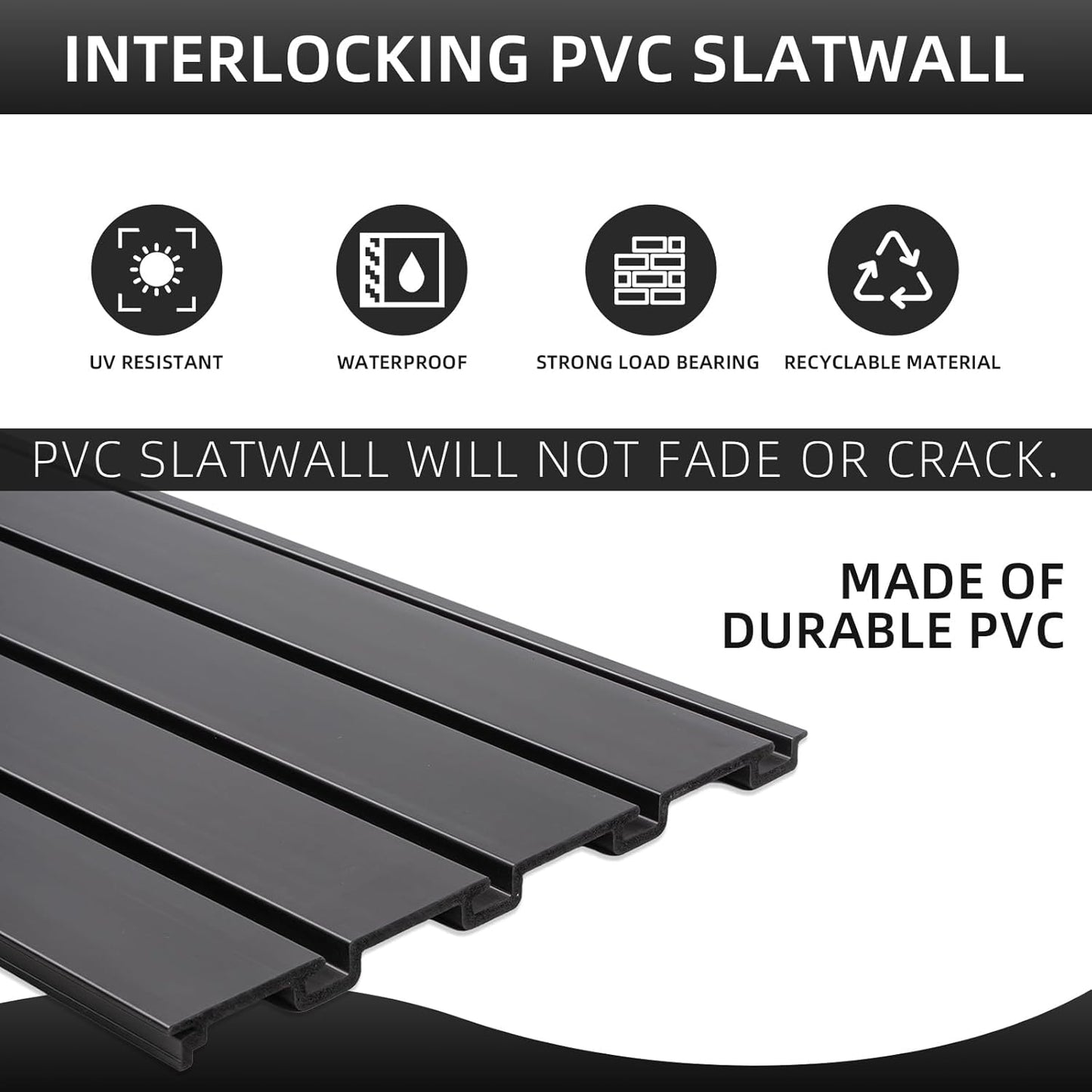 Slat Wall Paneling Garage Wall Organizer, Black Slatwall Panels 4x8 ft Garage Tool Organizer Wall Mount Garage Slat Wall Storage Systems, Slat Board PVC Wall Panels Garage Storage Organization Product