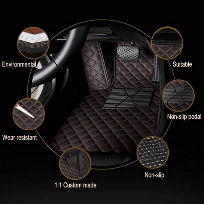 Custom Making Car Floor Mats for 98% Sedan SUV Car Protection Full Coverage Mats Anti-Slip Leather Floor Liners All Weather Car Floor Mats (Red Beige Thread)