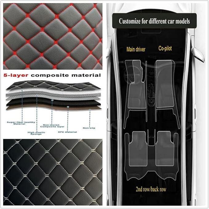 Custom Making Car Floor Mats Protection Pads for 99% Sedan/Coupe/Hatchback/SUV/Pickup Men Women Car Floor Mats Coverage Pads Anti-Slip Leather Floor Lining (Grey+Black Beige)