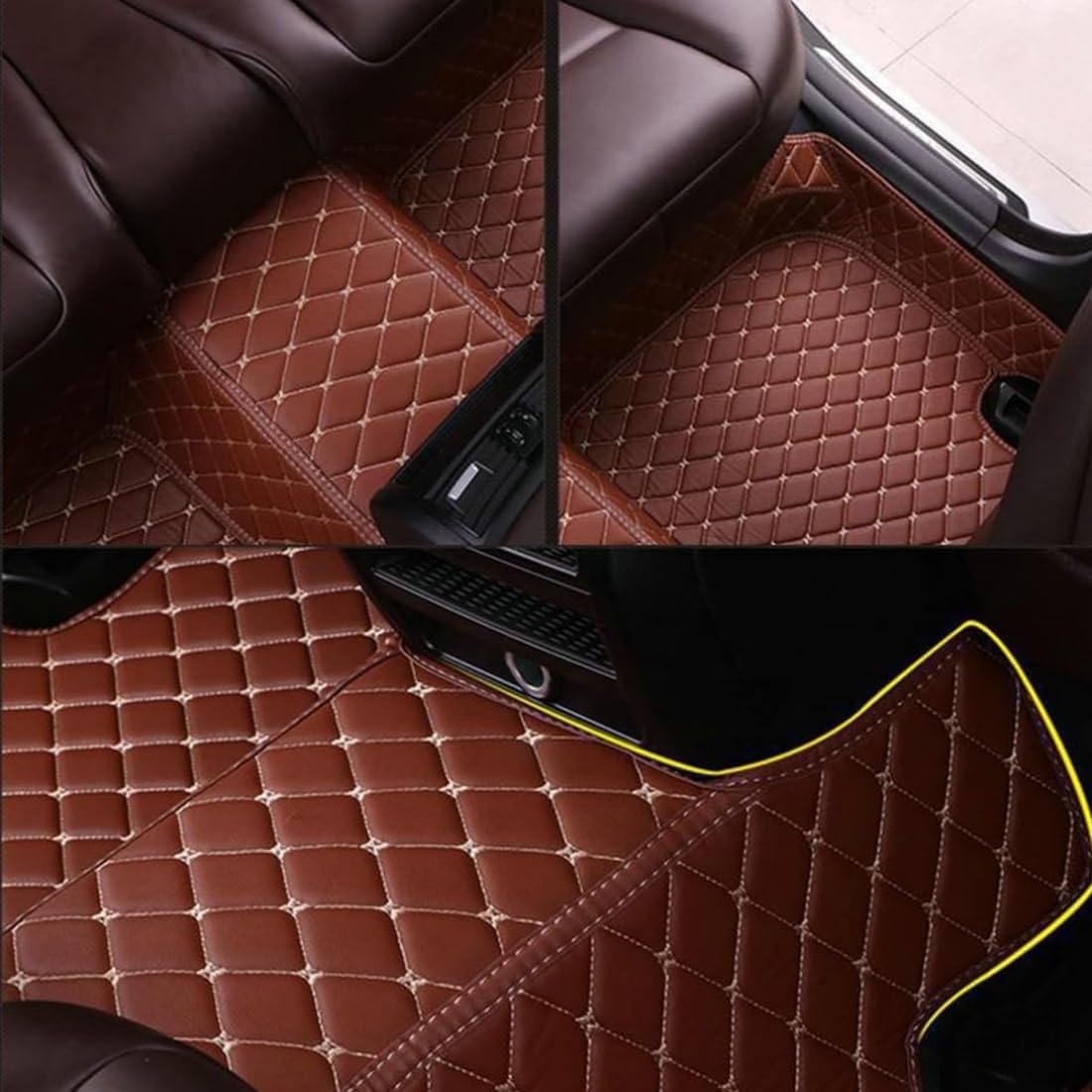Custom Personalized Floor Mats for Cars，Luxury Full Coverage All Car Floor Mats，Anti-Slip Leather Car Mat Set ，Custom Floor Mats for 99% of Cars, Trucks & SUVs. (Wine red)