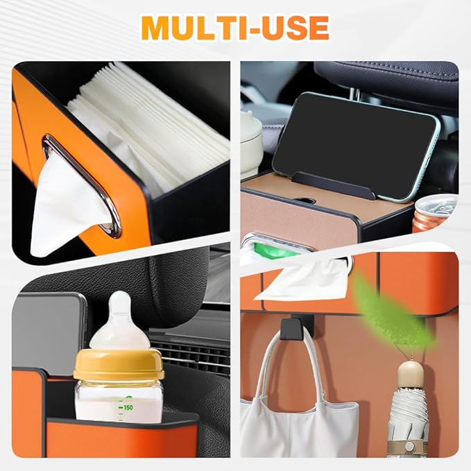PUSKIU Car Organizer and Storage Box, Car Organizers and Storage Box for Back Seat, Car Organizer Back Seat for Daily Travel (Beige)