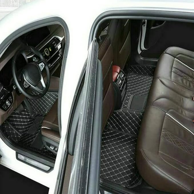 TREGOO All Weather Car Mats Custom Fit Non Slip Floor Mats for 1998-2025 Cars Personalized Leather Protection Pads Suitable for Men Women (Edge Light Brown Black Horizontal bar)