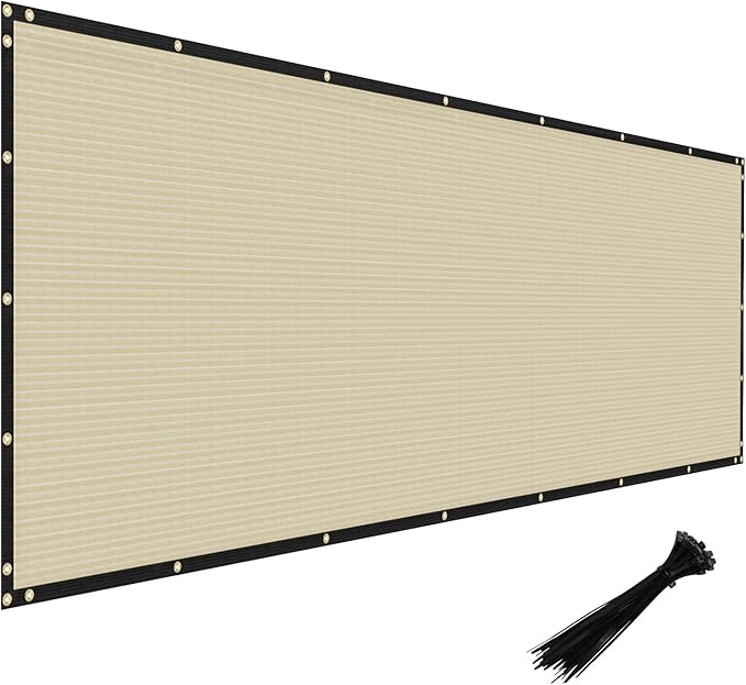 Windscreen4less Privacy Fence Screen Heavy Duty Windscreen Fencing Mesh Fabric Shade Net Cover with Brass Grommtes for Outdoor Wall Garden Yard Pool Deck, 8'x193' Beige