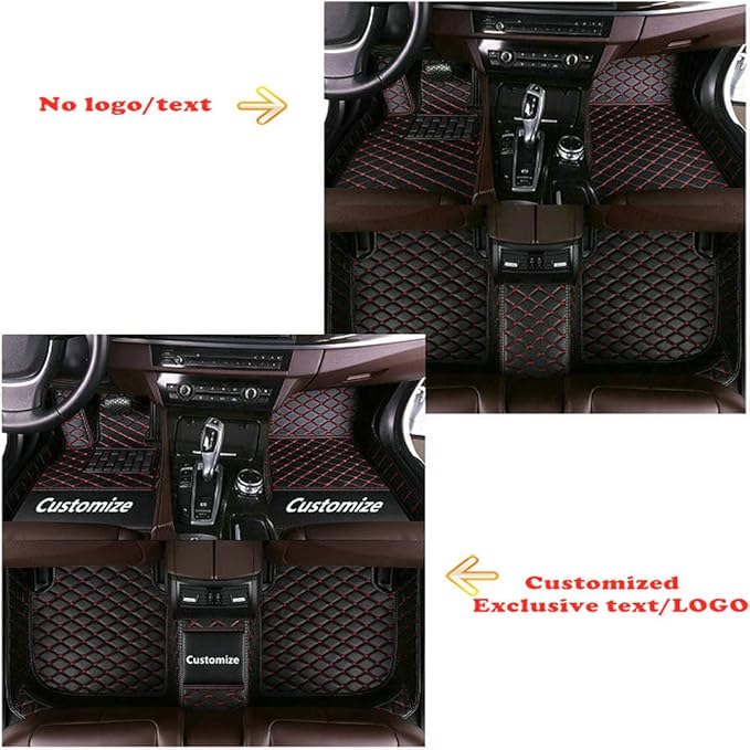 Custom Personalized Floor Mats for Cars - Luxury Full Coverage All Weather Mats, Anti-Slip Leather Mat Set, Fit for 99% of Cars, SUVs & Trucks (Beige&Black Beige, C-Double Color)