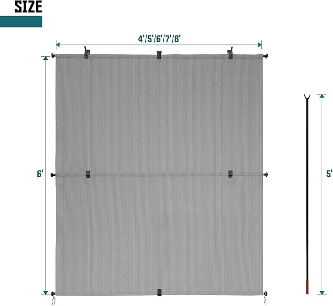 Bynbbur 4'W x 11.5'H Outdoor Patio Shades Foldable Roller Blinds, 220 GSM Sun Shade Roll Up Porch Screens Exterior Shade Cloth for Deck Pergola Backyard, Light Gray