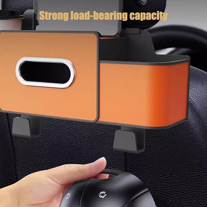 Car Multifunctional Seat Back Waterproof Storage Bag, Multifunctional & Waterproof Car Back Seat Organizer with 2 Cup Holders&Hooks, Hanging Storage Box for Most Cars (orange)