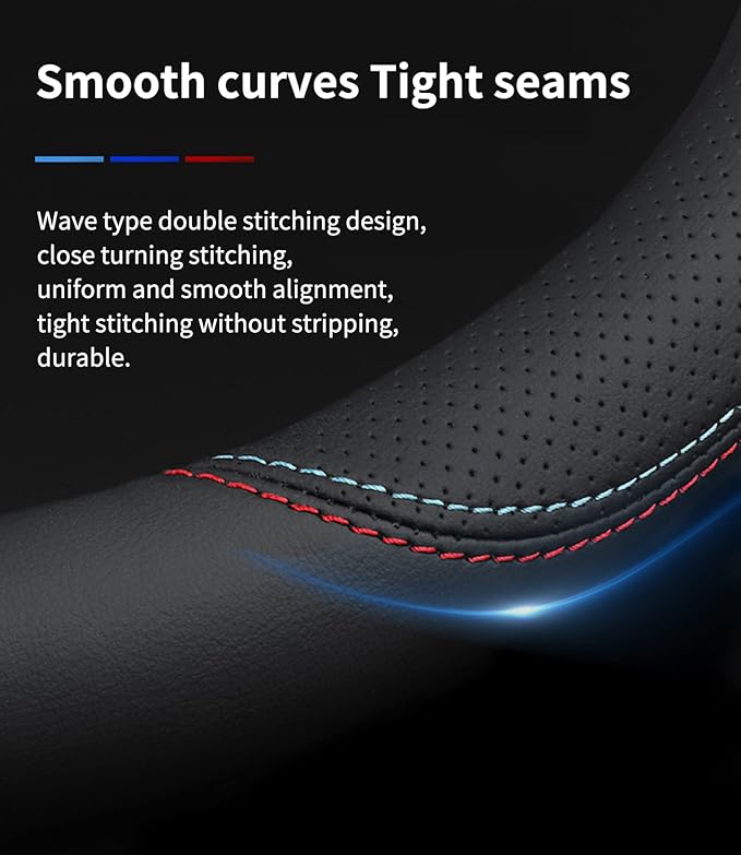 Custom-Fit for Volvo Steering Wheel Cover, Premium Leather Car Steering Wheel Cover with Logo, Non-Slip, Breathable (D-Style,for Volvo)
