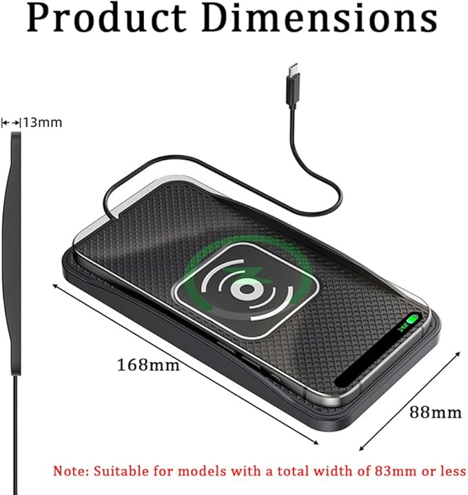 Wireless Car Charger Pad for Cadillac Escalade Lyriq Optiq VISTIQ 2000-2026, Type-C/USB 20W Car Wireless Charger Non-Slip Phone Charging Pad Car Accessories,A 30cm Cable Type-C Plug