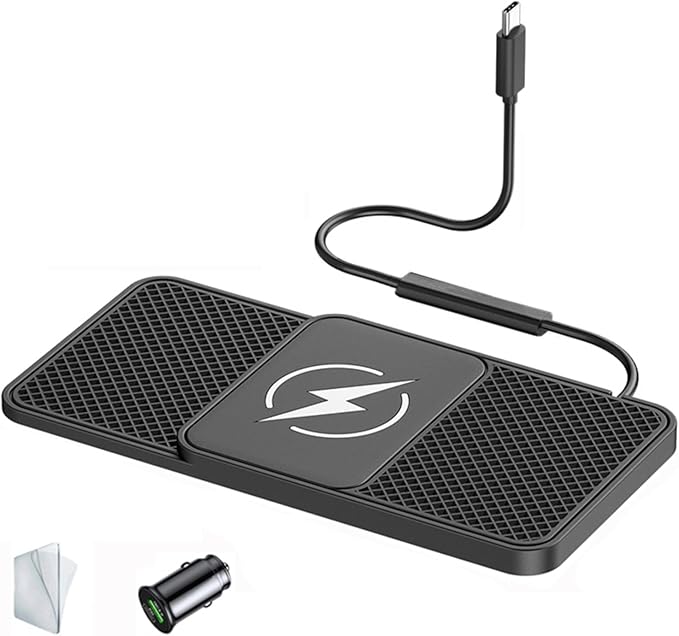 OUTMX Wireless Car Charger Pad for Toyota C-HR Hilux Sienna Urban, 20W Fast Wireless Charger Non-Slip Silicone Car Center Console Phone Charging Mat,A 30cm Cable Type-C Plug-Normal