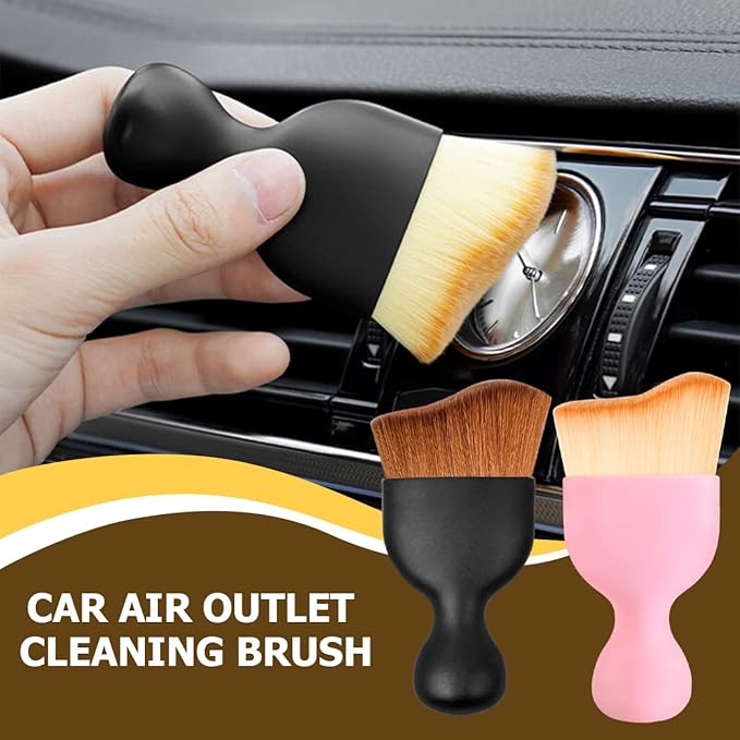 Blilo 2PCS Car Interior Detailing Brush with Dust Cover, Auto Soft Hair Cleaning Brushes, Scratch Free Curved Dirt Collectors, for Vehicle Dashboard Air Conditioner Vents Leather (Dark Brown/2PCS)