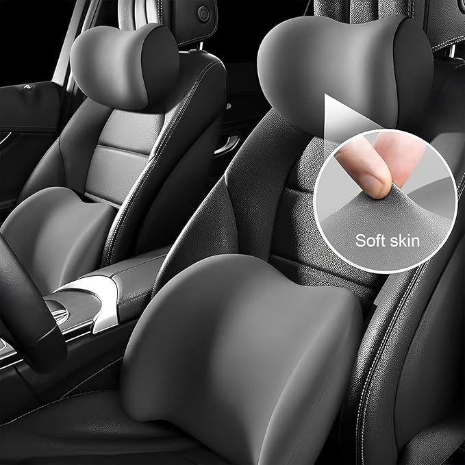 Headrest Lumbar Pillows Car Seat for Ford F150 2011-2025, Ergonomic Neck Back Support Cushion, Comfortable Breathable Washable Cover, Memory Foam, Gray
