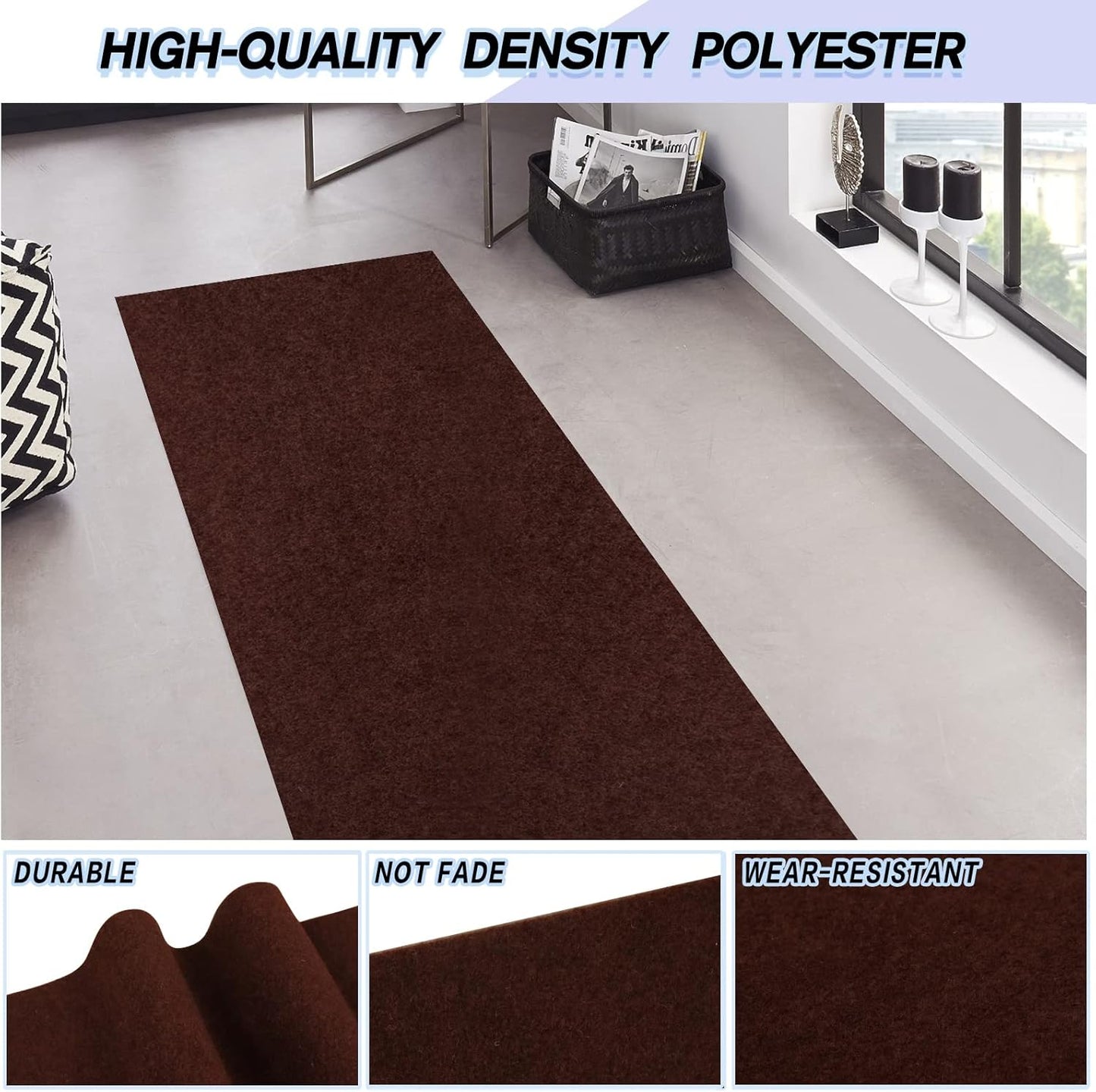 Custom Size Backed Non-Slip Area Rugs Runner, Easy Clean, Waterproof Runner Rugs for Hallway Entryway, Kitchen, Laundry, 2FT x 66FT, Brown