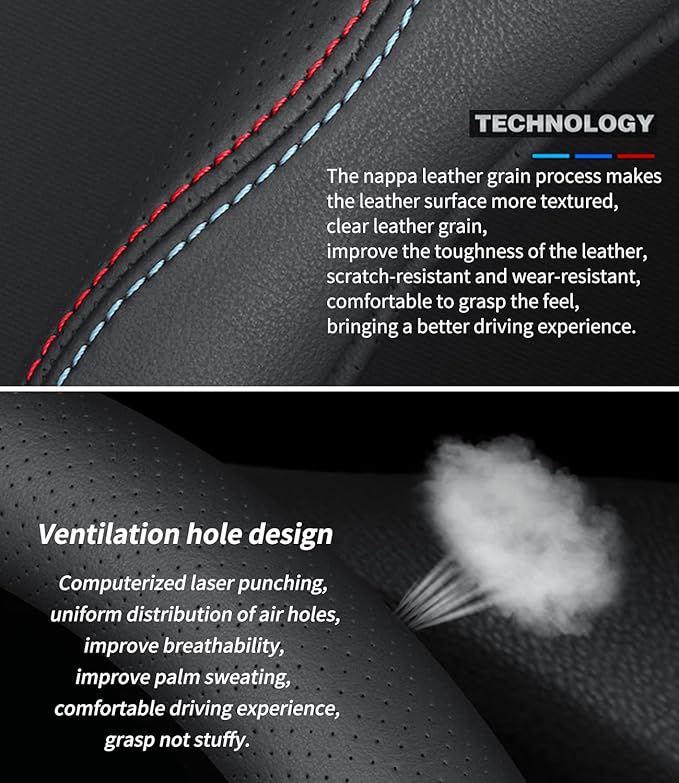 Custom-Fit for Kia Steering Wheel Cover, Premium Leather Car Steering Wheel Cover with Logo, Non-Slip, Breathable, for Kia Accessories (B-Style,for Kia)