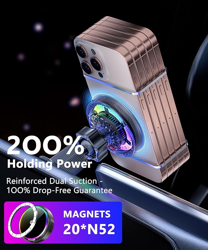 Qi2.2 25W Magnetic Car Mount Charger for 2016-2021 Honda Civic Accessories, for Fast Charging Cell Phone Holder Fixed Clip with Cooling Fan＆54W Fast Adapter
