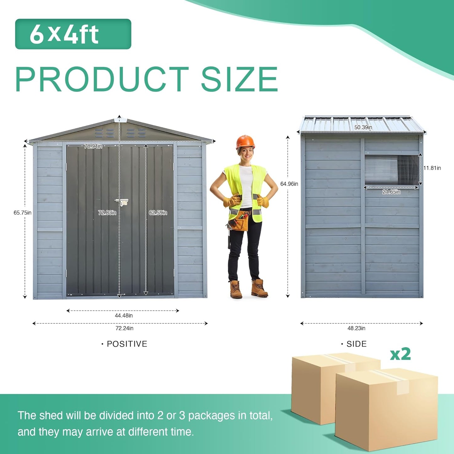4x6 FT Outdoor Storage Shed with Windows, Wood & Metal Garden Shed, Small Outside Storage Shed Waterproof for Backyard, Garden, Patio, 4 Vents (Without Floor) Gray