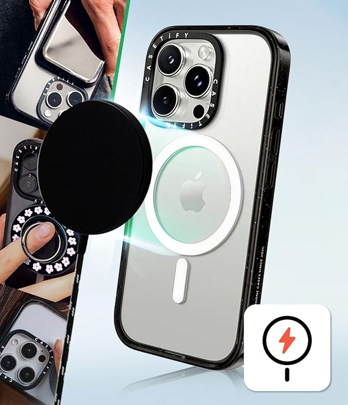 CASETiFY Impact Case for iPhone 16 [Slim / 8.2 ft. 4X Military Grade Drop Protection/Compatible with Magsafe] - Lazy Daisy - Clear Black
