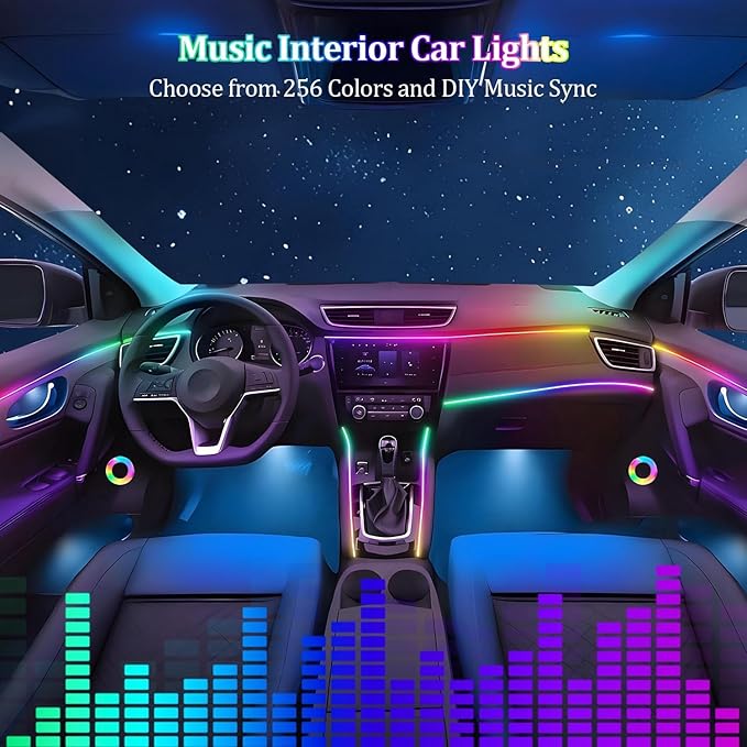 Interior Car LED Strip Lights, Acrylic LED Lights RGB Dreamcolor 10 in 1 with 175 inches 593 LEDs Fiber Optic Ambient Lighting Kits,APP and Remote Control 16 Million Colors Car Neon Lights