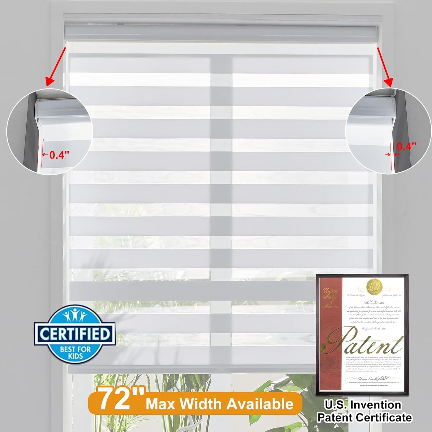 Persilux Cordless Zebra Blinds for Indoor Windows, Free-Stop Zebra Blinds Cordless, Light Filtering Sheer Shades Dual Layer for Day and Night, Zebra Roller Shades for Home (33.5" W X 64" H, White)