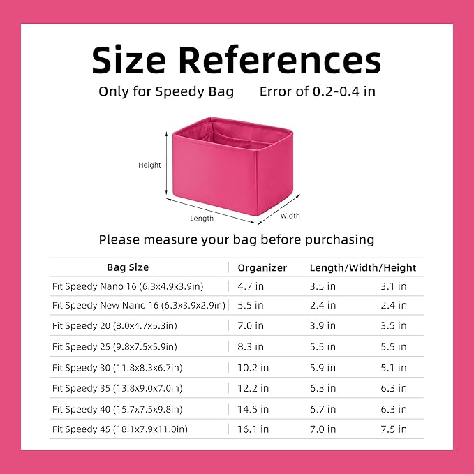 DGAZ Silk Purse Organizer Insert Fits LV Speedy 16/20/25/30/35/40/45 bags，Silky Smooth Bag Organizer，Luxury Handbag & Tote Shaper(Rose pourpre,SP40)
