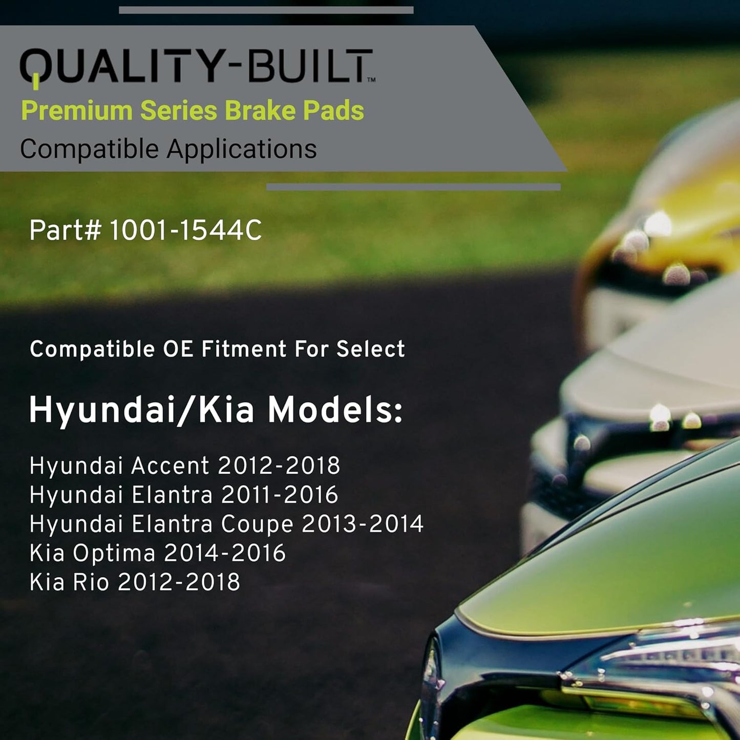 Premium Ceramic Rear Brake Pads (1001-1544C) Compatible with Hyundai Accent 2012-2018, Hyundai Elantra 2011-2016, Hyundai Elantra Coupe 2013-2014, Kia Optima 2014-2016, Kia Rio 2012-2018
