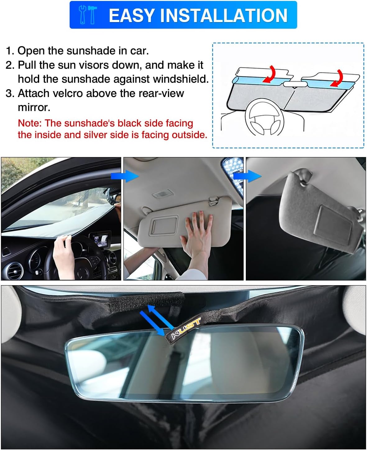 KUST Windshield Sun Shade for Toyota Prius 2023 2024 2025 2026 Window Sunshade Sun Visor Protector Foldable Blocks UV Rays Keep Car Cooler