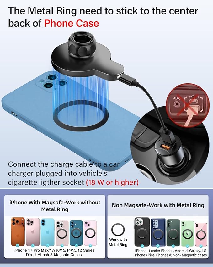 PZK Car Phone Mount for Toyota C-HR CHR 2019 2020 2021 2022 LE/XLE/Limited/Nightshade Accessories 8-inch Screen 360° Rotation Phone Cradles Magnetic 15W Fast Wireless Charger Phone Holder