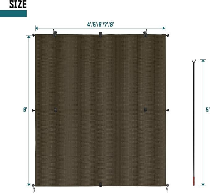 Bynbbur 5'W x 7.5'H Outdoor Patio Shades Foldable Roller Blinds, 220 GSM Sun Shade Roll Up Porch Screens Exterior Shade Cloth for Deck Pergola Backyard, Brown