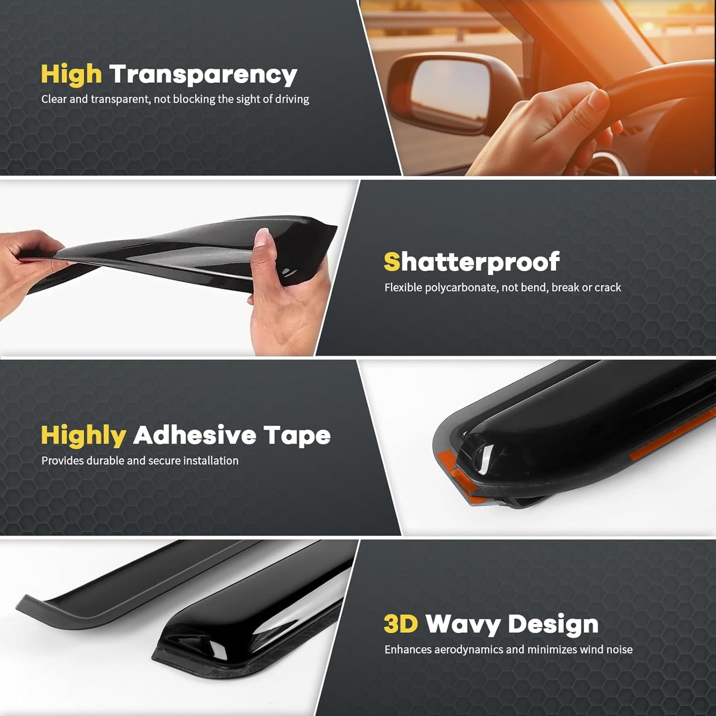 4 PCS in-Channel Rain Guards Fit for 2009-2018 Dodge Ram 1500 Crew Cab, 2019-2023 Ram 1500 Classic Body, 2010-2024 Ram 2500 & 3500 Mega/Crew Cabs Window Vent Visors, Window Deflectors