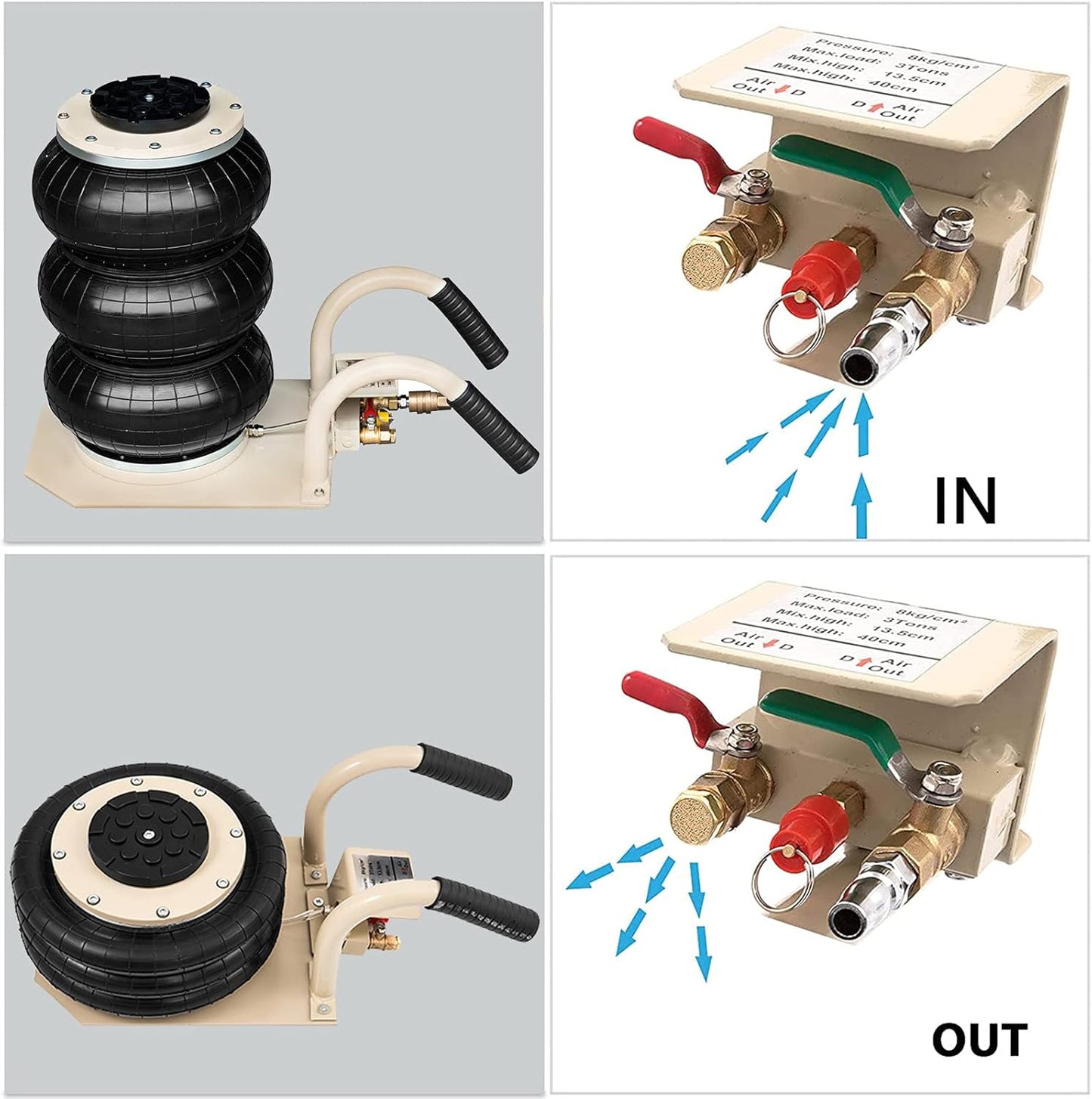 CXRCY 3 Ton Air Jack for Cars & Trucks - 6600LBS Capacity Pneumatic Airbag Jack with Short Handle, Fast Lifting up to 16 Inch for Cars,Trucks (White Triple Bag Air Jack)