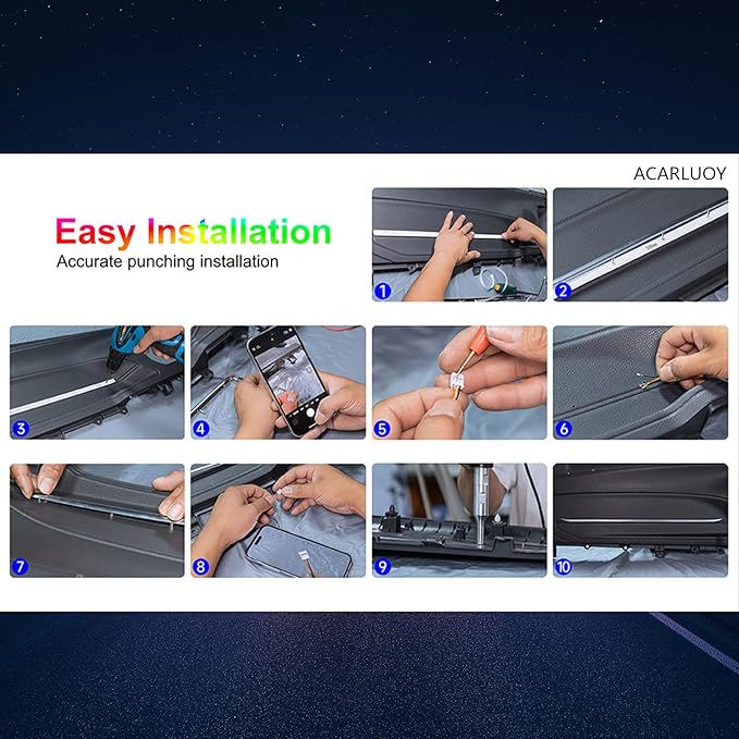 Acrylic Interior LED Ambient Light, Ten in One Ambient Lighting Kit, Ambient Lighting Car Interior， Suitable for Dynamic Car Chase, Music Synchronization, Neon Atmosphere Lighting Kit
