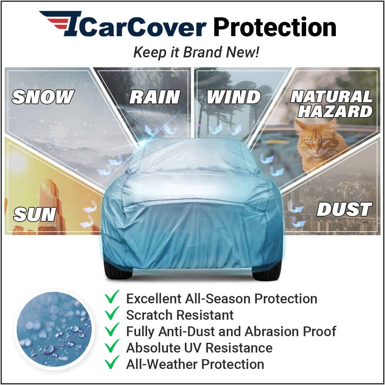iCarCover Premium Car Cover for 1964-1977 Pontiac Lemans Wagon Heavy Duty Waterproof All-Weather Automobiles Custom Fit Indoor Outdoor UV Snow Protection Covers with Straps and Bag
