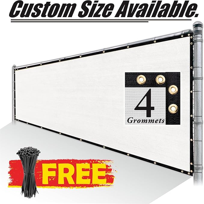 Royal Shade Custom Size 6' x 120' White Fence Privacy Screen Windscreen Cover Netting Mesh Fabric Cloth - Cable Zip Ties Included (We Make Custom Size)
