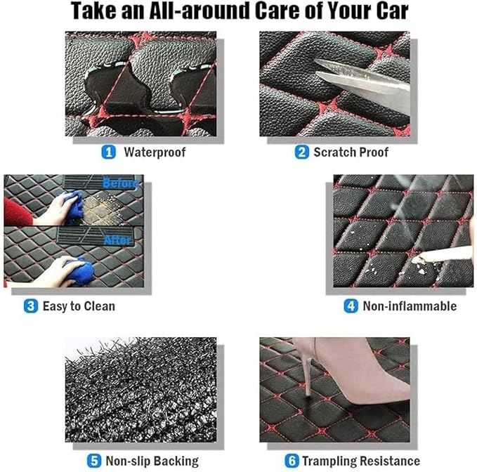 Customize Making Car Floor Mats for 99.99% Sedan SUV Pickup Truck Full Coverage Men Women Cute Leather Protection Pads Non-Slip Floor Liners (Blue Beige Thread)