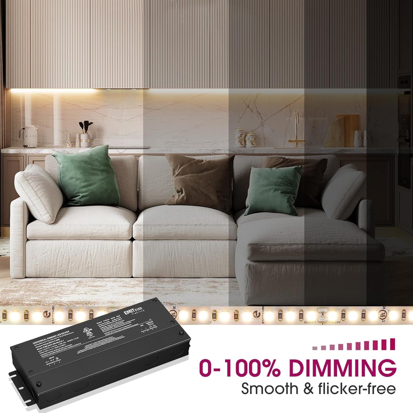 EMITEVER 384W Dimmable LED Driver, 24V 5-in-1 Dimmable Power Supply,4-Channels AC to DC Transformer for LED Light, Compatible with Lutron and Leviton Dimmer, Waterproof IP67 and UL Listed, Class 2