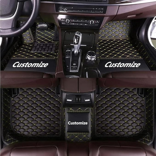 Custom Making Car Floor Mats for 98% Sedan SUV Car Protection Full Coverage Mats Anti-Slip Leather Floor Liners All Weather Car Floor Mats (Black Yellow Thread)