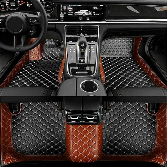 Custom Making Car Floor Mats Protection Pads for 99% Sedan/Coupe/Hatchback/SUV/Pickup Men Women Car Floor Mats Coverage Pads Anti-Slip Leather Floor Lining (Light Brown+Black Beige)