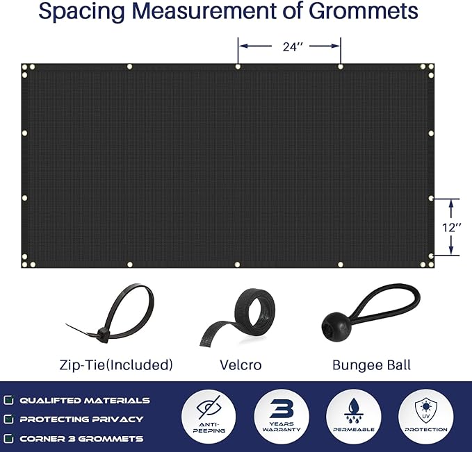 Windscreen4less Privacy Fence Screen Heavy Duty Windscreen Fencing Mesh Fabric Shade Net Cover with Brass Grommtes for Outdoor Wall Garden Yard Pool Deck, 8'x28' Black