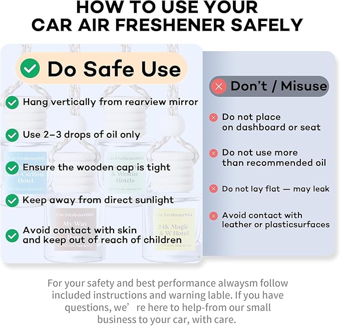 C Classy Hanging Car Air Freshener 4 Pack, Hotel Scent Essential Oil Diffuser, Long-Lasting Fragrance, Cute Glass Bottle Car Accessories for Women&Men, Made in USA