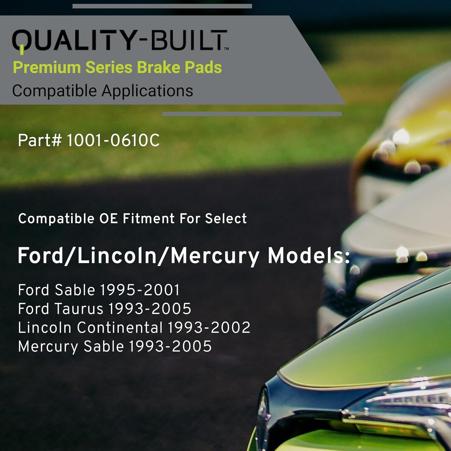 Premium Ceramic Rear Brake Pads (1001-0610C) Compatible with Ford Sable 1995-2001, Ford Taurus 1993-2005, Lincoln Continental 1993-2002, Mercury Sable 1993-2005