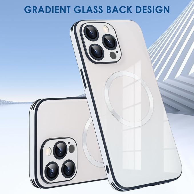 Guppy Compatible with iPhone 16 Pro Max Case Magnetic, with Full Camera Lens Protector [Compatible with MagSafe] Scratch Resistant Gradient Glass Back Cover Phone Case-White