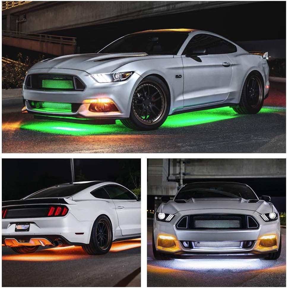 LEDGlow 4pc Bluetooth Million Color LED Underbody Underglow Accent Neon Lighting Kit for Cars - Smartphone App - Courtesy Lights - Create Any Color - 16 Modes - Water Resistant Tubes - Control Box