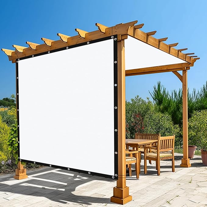 Amagenix 90% Pergola Shade Cover 9' X 9' Sun Shade Cloth with Grommets for Outdoor Garden Patio Porch, Commercial Grade 200 GSM - Cable Zip Ties Included (We Customized) GN108, White
